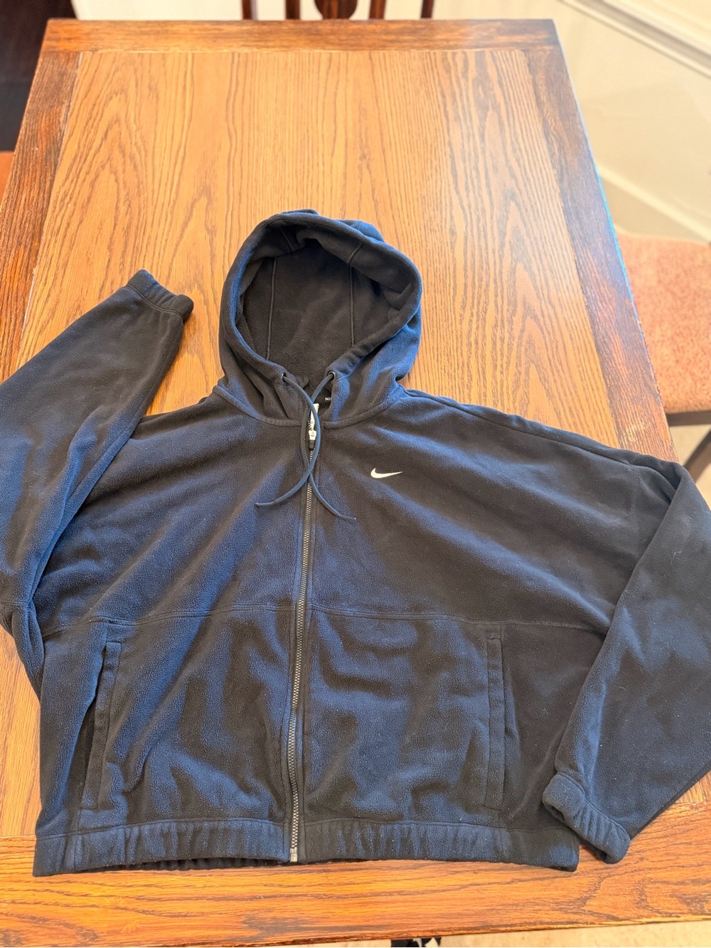Nike Black Therma-FIT Fleece Hoodie with White Swoosh Tag